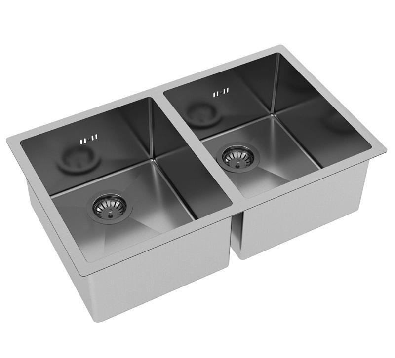 Ausmann Oder double évier en inox 76x45cm avec 2 bacs 34x40 à montage sous plan, à fleur de plan ou en surface extra profond 22cm 1208957116