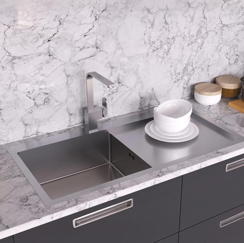Ausmann Oder Bleu grand évier en inox 100x51cm à montage à fleur de plan de travail ou en surface avec égouttoir 1208957124