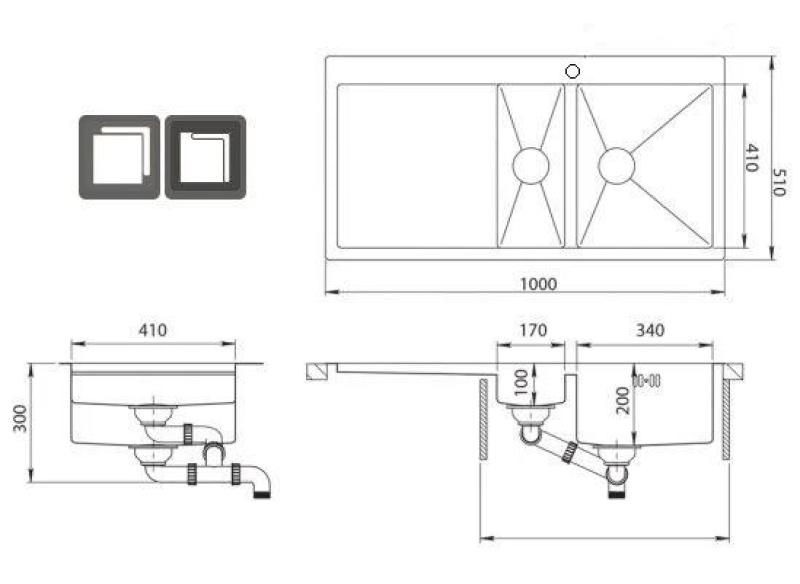 Ausmann Oder Blue 1.5 évier en inox 100x51cm à fleur de plan et en surface avec égouttoir 1208957127