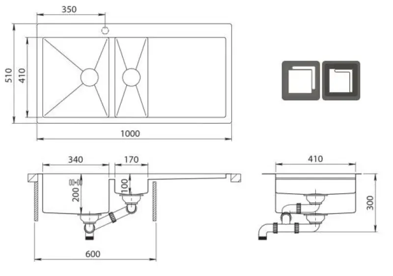 Ausmann Oder Blue 1.5 évier en inox 100x51cm à montage à fleur de plan et en surface avec égouttoir 1208957128