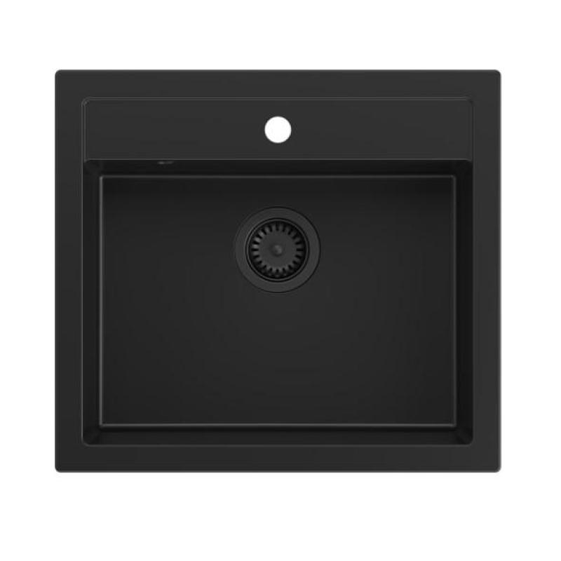 Quadri Farmhouse rural évier à montage intermédiaire ou en surface en granit noir mat 595x540mm 1208957208