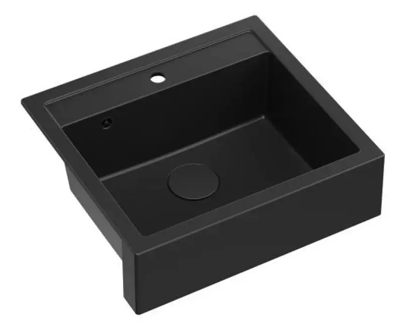 Quadri Farmhouse rural évier à montage intermédiaire ou en surface en granit noir mat 595x540mm 1208957208