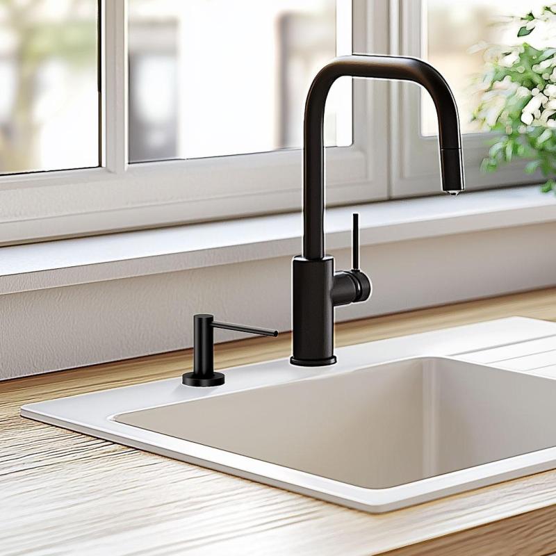 Quadri Swindon Luxe Distributeur de savon encastrable noir mat rechargeable par la tête 1208957213