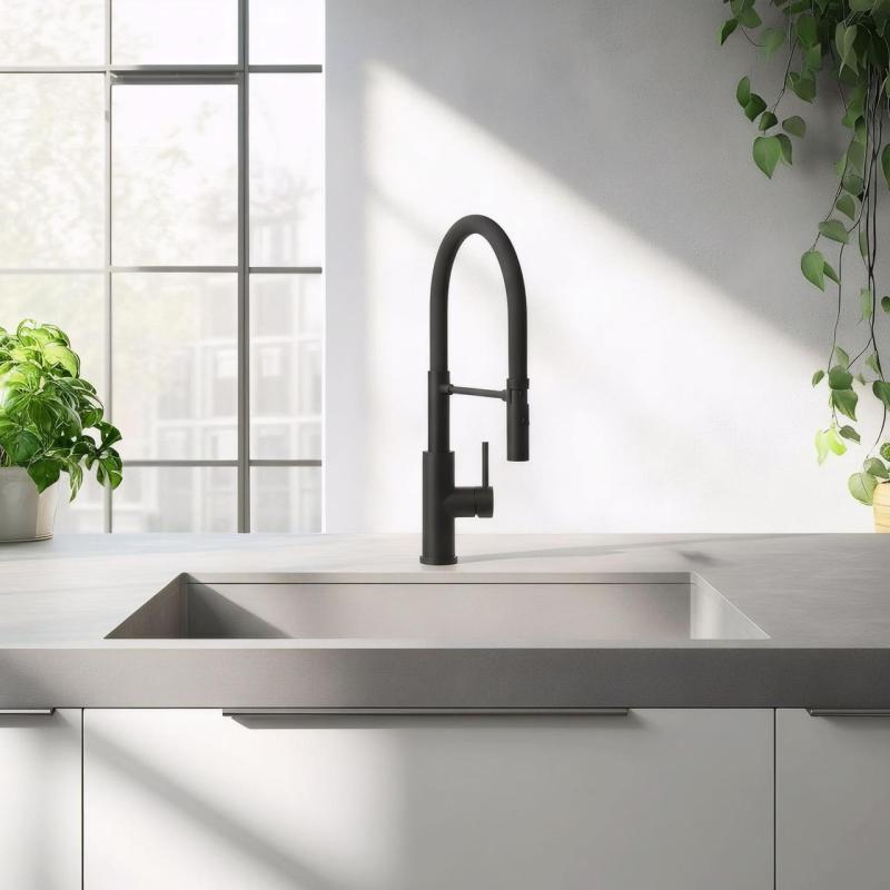 Quadri Chester mitigeur de cuisine avec bec flexible et douchette avec 2 types de jets noir mat 1208957225