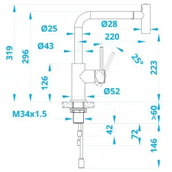Caressi Basic Line mitigeur de cuisine en inox avec bec extractible CA122I U ECO 1208957247