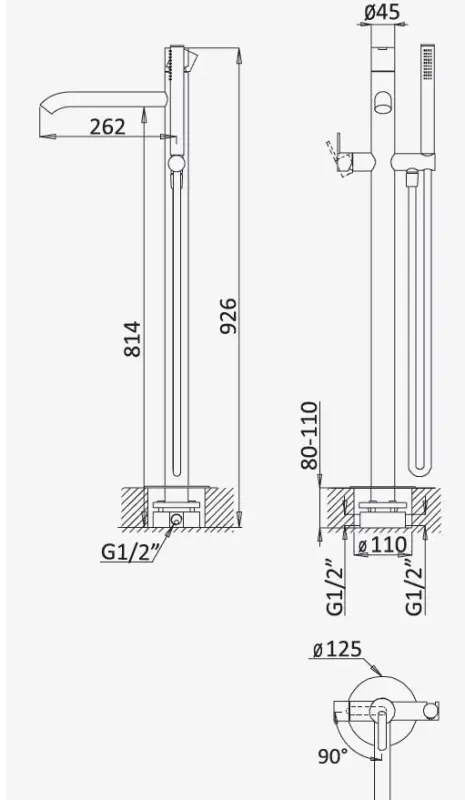 AquaTrimo Acciaio robinet de baignoire indépendant avec douchette en acier inoxydable 1208957285