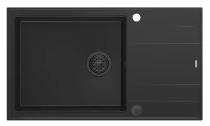 Quadri Luton granit noir grand évier en surface avec égouttoir réversible 86x50cm avec bouchon en inox 1208957326