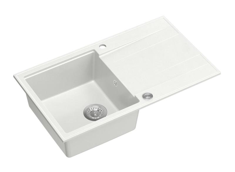 Quadri Luton évier de surface en granit blanc avec égouttoir réversible 86x50cm avec bouchon en inox 1208957328