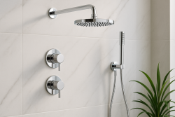 Waterevolution Flow Set de douche encastrable avec mitigeur thermostatique de douche effet pluie et douchette Cromé 1208957343