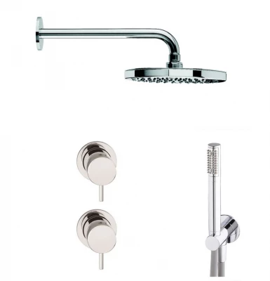 Ensemble de douche encastré Waterevolution Flow chromé avec thermostat, douche à effet pluie et douchette à main 1208957343