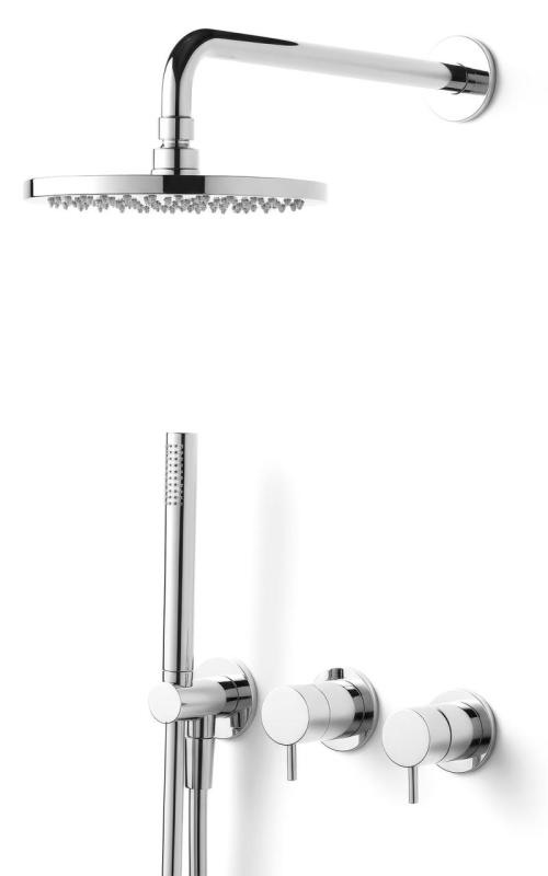 Ensemble de douche encastré Waterevolution Flow chromé avec thermostat, douche à effet pluie et douchette à main 1208957343