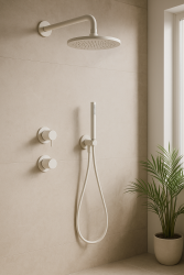 Ensemble de douche encastré Waterevolution Flow blanc mat avec thermostat, douche à effet pluie et douchette à main 1208957344