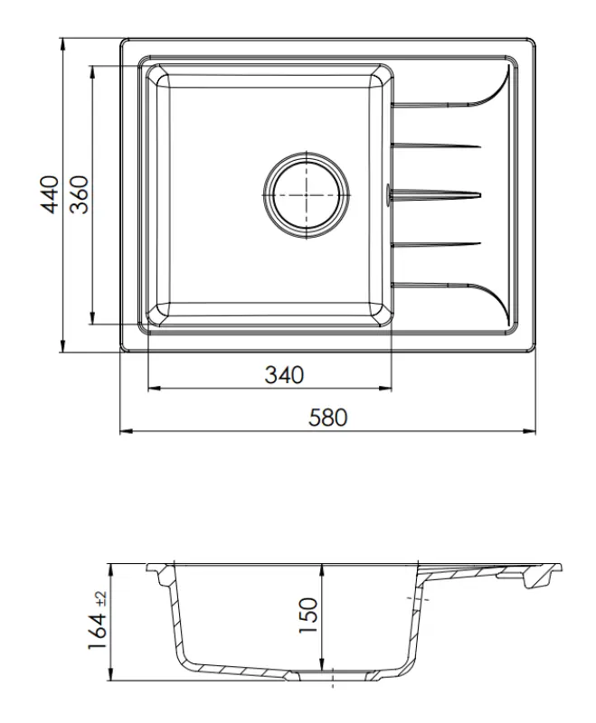 GraniteMy Smart évier montage en surface noir 58x44cm en granit extra-plat avec égouttoir réversible 1208957354