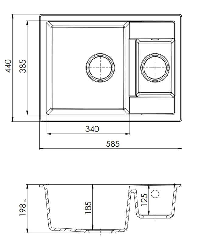GraniteMy Smart évier à montage en surface extra plat 1,5 granit noir 58x44cm 1208957355
