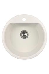 GraniteMy Bremen évier rond en granit 43 cm blanc sous plan ou en surface avec  avec surface pour robinet avec bouchon en acier inoxydable 1208957356