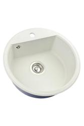 GraniteMy Bremen évier rond en granit 43 cm blanc sous plan ou en surface avec  avec surface pour robinet avec bouchon en acier inoxydable 1208957356