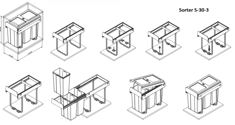 Garbi Sorter S-30-3 système de déchets encastrable avec 3 bacs à 10 litres 1208957362