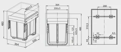 Garbi Sorter S-40-2 système de déchets encastrable avec 2 bacs à déchets 2 x 20 1208957364