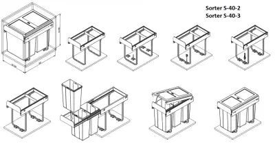 Garbi Sorter S-45-3 Système de tri de déchets encastrable avec 3 bacs à déchets 1 x 20 et 2 x 10 litres 1208957366