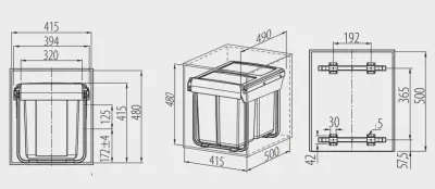 Garbi Sorter S-45-2 système de tri de déchets encastrable avec 2 bacs à déchets de 20 litres 1208957367