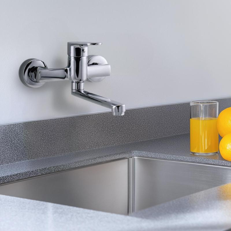 AquaTrimo Chopin robinet mural à levier unique pour cuisine en chrome 21CP7373CM.