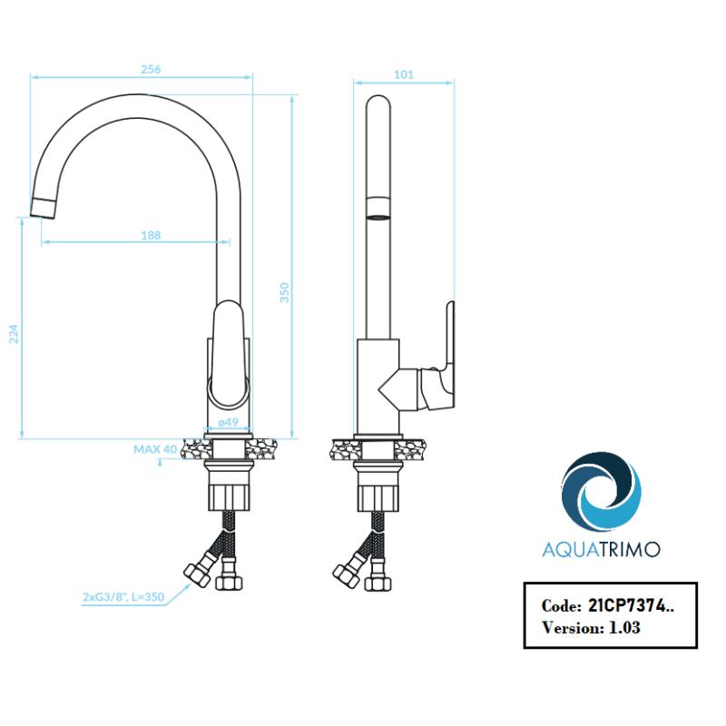 AquaTrimo Chopin mitigeur de cuisine noir mat 21CP7374SW