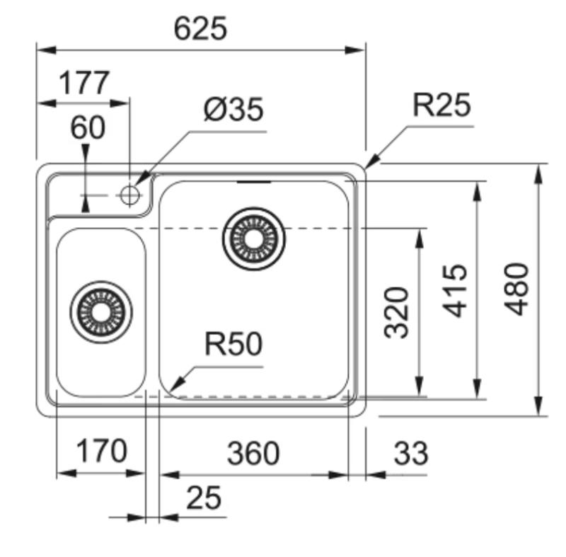 Franke évier Bellissimo BCX 260 à fleur de plan avec trou pour robinet 625x480mm 127.0691.229