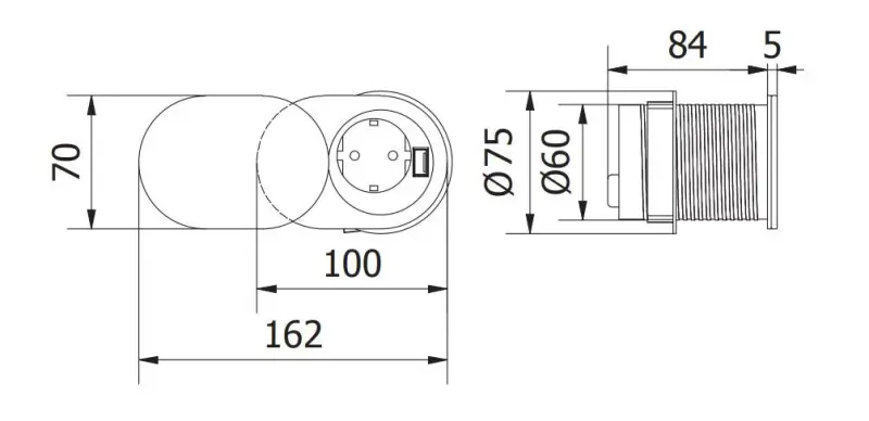 Prise de cuisine à encastrer Indux Slide mise à la terre de type E dans le plan de travail avec USB et prise de courant couleur inox 1208957392