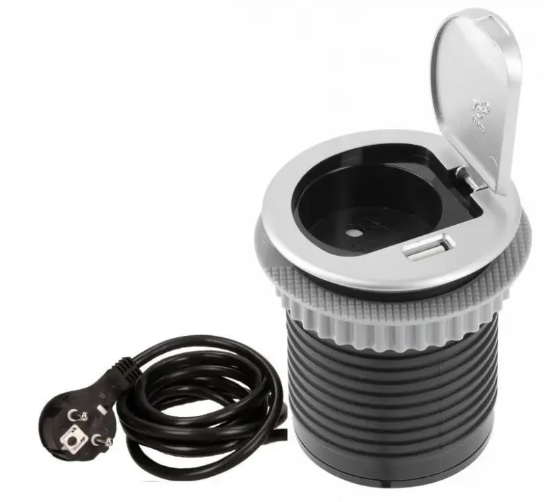 Indux Cover prise de courant à encastrer dans le plan de travail avec USB, mise à la terre de type E, couleur argent 1208957394