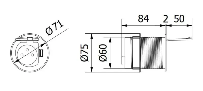 Indux Cover prise de courant à encastrer dans le plan de travail avec USB, mise à la terre de type E, couleur argent 1208957394