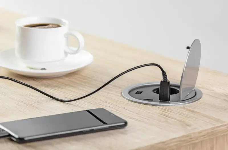 Indux Cover Prise encastrable de terre argentée dans le plan de travail avec 2 prises usb 1208957397