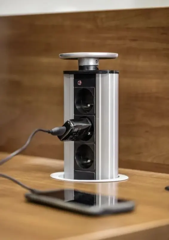 Indux Up & Down prise de courant argentée à encastrer dans le plan de travail avec mise à la terre type E et 3 prises 1208957410