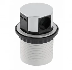 Indux Push prise de cuisine à encastrer argentée pour plan de travail avec mise à la terre type F et 3 prises et 2 x USB 1208957411