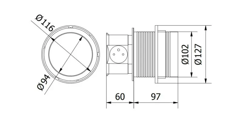 Indux Push prise de cuisine à encastrer argentée dans le plan de travail avec mise à la terre type F et 3 prises et 2 x USB 1208957412