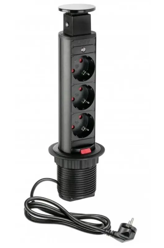 Indux Up & Down petite bloc multiprise noir à encastrer dans le plan de travail avec 3 prises 1208957415