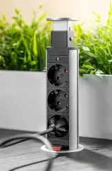 Indux Up & Down petite bloc multiprise à encastrer noir dans le plan de travail avec mise à la terre type F et 3 prises et 2 x USB 1208957416