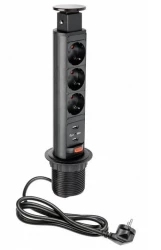 Indux Up & Down petite bloc multiprise à encastrer noir dans le plan de travail avec mise à la terre type F et 3 prises et 2 x USB 1208957416
