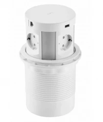 Indux Push bloc multiprise blanc à encastrer dans le plan de travail avec mise à la terre type F, 4 prises, 2 x USB, 2 x RJ45 et chargement sans fil 1208957419