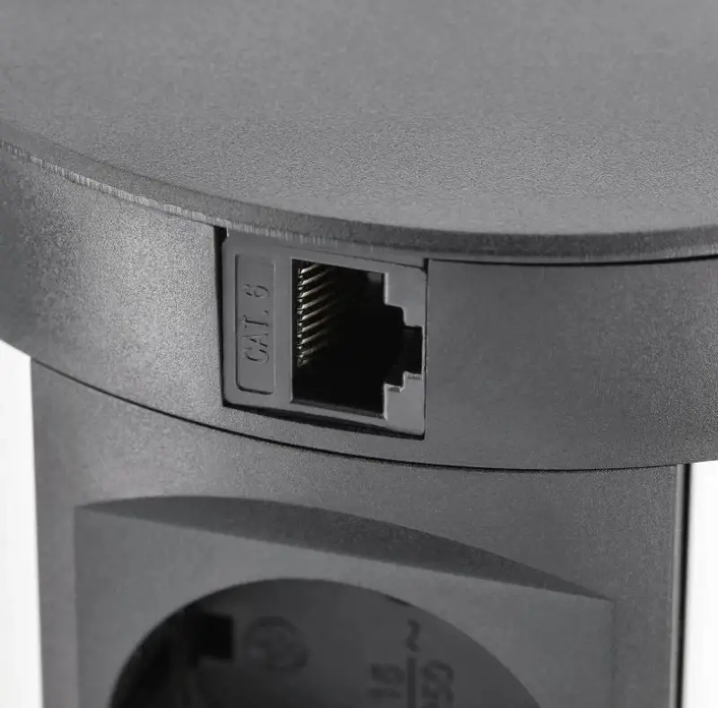 Indux Push bloc multiprise rétractable noir dans le plan de travail avec 4 prises et mise à la terre type E, 2 x USB, 2 x RJ45 et recharge sans fil 1208957421