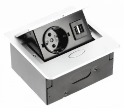 Indux Flip Petit bloc multiprise périphérique au plan de travail ou au meuble mural blanc mat avec mise à la terre type F et 2 chargeurs USB 1208957423
