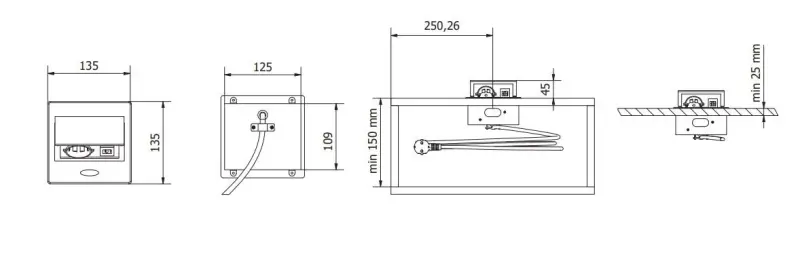 Indux Flip Petit bloc multiprise périphérique au plan de travail ou au meuble mural blanc mat avec mise à la terre type F et 2 chargeurs USB 1208957423
