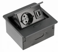 Indux Flip Petit bloc noir mat multiprise périphérique pour plan de travail ou meuble murale avec mise à la terre type F et 2 chargeurs USB 1208957424