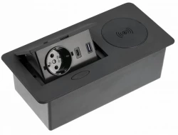 Indux Flip bloc noir mat multiprise pour plan de travail mise à la terre type F chargement sans fil et 2 chargeurs USB 1208957427