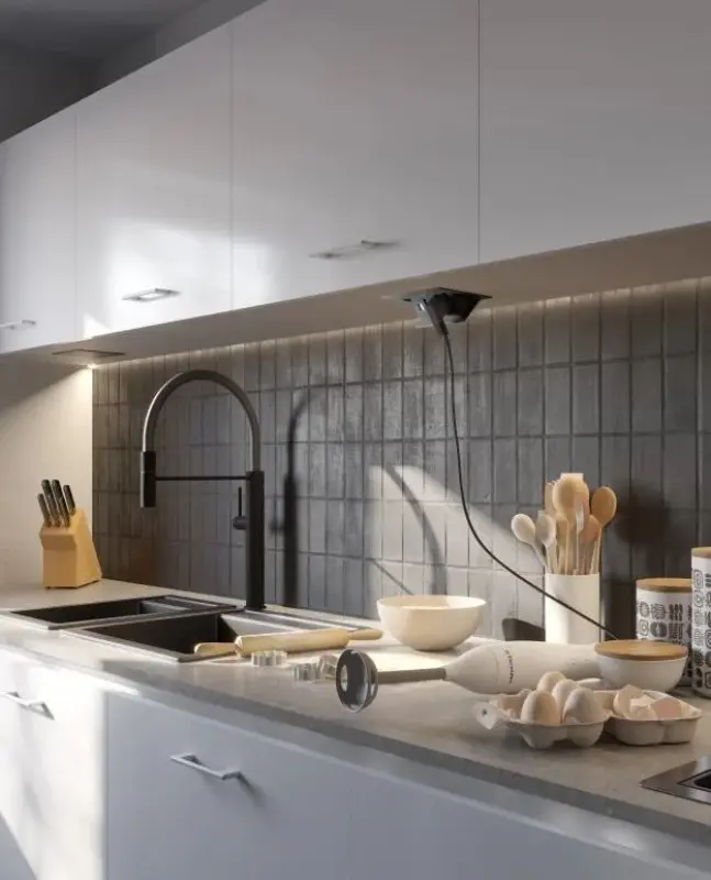 Indux Flip Medium prise de cuisine à encastrer dans le plan de travail ou le meuble haut, noir mat, avec 2 prises et 2 chargeurs USB 1208957438