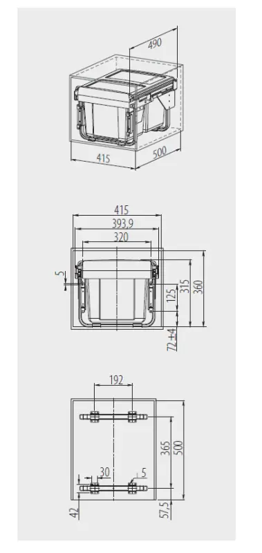 Garbi Sorter S-45-2-15 poubelle de cuisine encastrable avec 2 bacs de 15 litres extra bas 1208957444