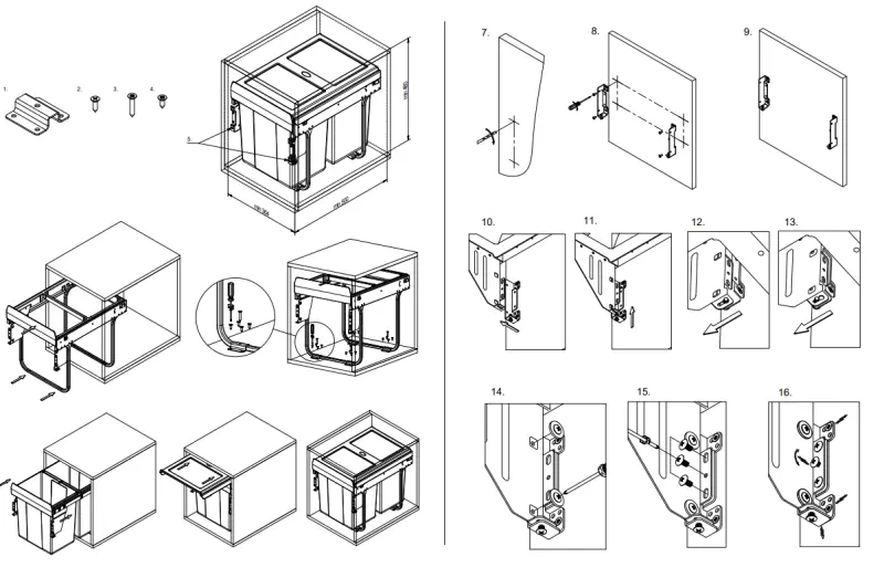 Garbi Carrier C-40-3-H système de tri de déchets encastrable avec ses propres glissières et 3 bacs à déchets 1 x 20 + 2 x 10 litres 1208957464