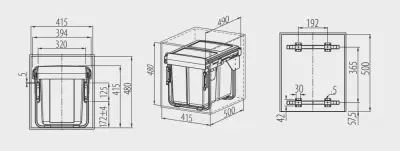 Garbi Carrier C-45-2-H système de tri de déchets encastrable avec ses propres glissières et 2 bacs à déchets 2 x 20 litres 1208957466