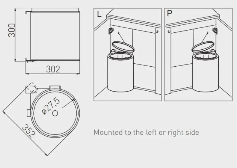 Garbi Round R-40-1 poubelle encastrable 11 litres adaptable à gauche et à droite 1208957471