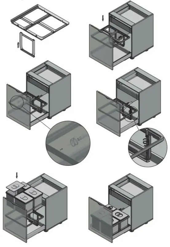 Garbi Basket B-60-4-H système de tri des déchets pour tiroir 60cm incl. support et 4 bacs à déchets 1208957472