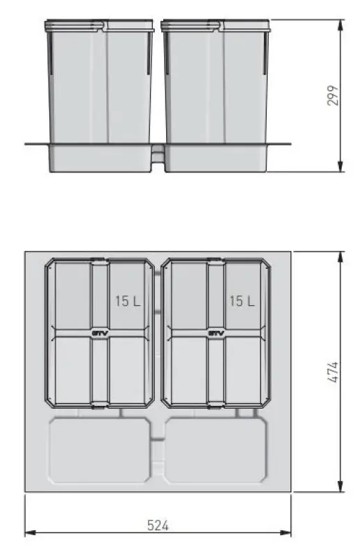 Garbi Basket B-60-2 système de tri des déchets pour tiroir 60cm incl. support et 2 bacs à déchets 1208957474